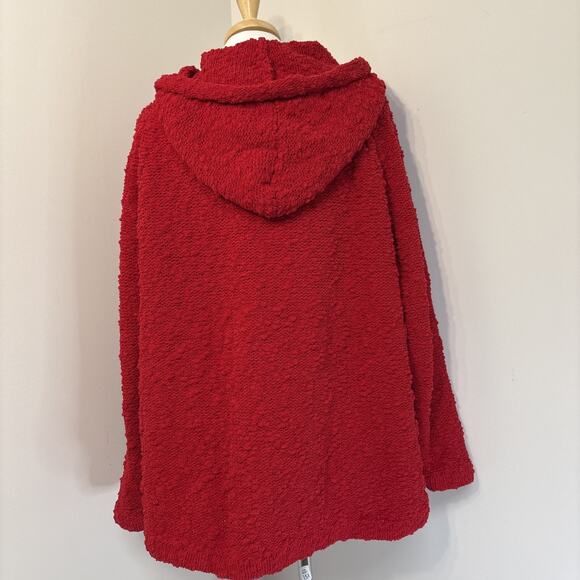 Q.U.E. Red Slub Knit Sweater Hoodie Oversized Pullover Cabin Comfort Womens 1X - Picture 4 of 16